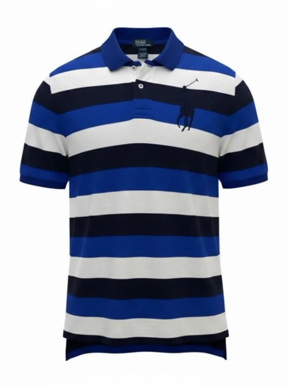 Ralph Lauren Navy and White Stripe Big Pony Short Sleeve Polo Shirt Size Large